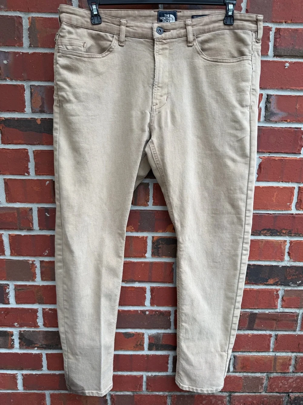 The North Face Mens 38x 31 Khaki Straight Leg Denim Hiking Work Pants Jeans P4